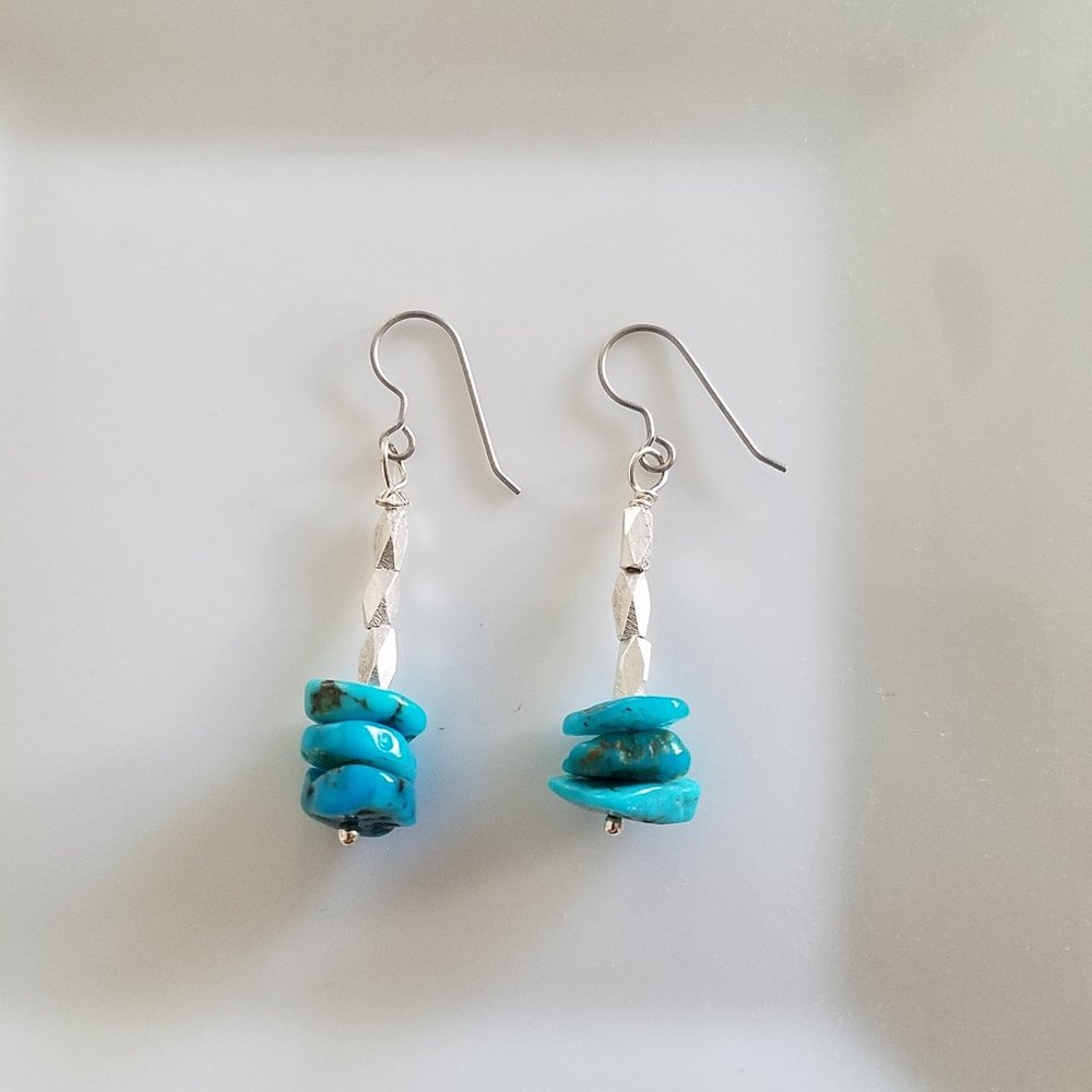 Genuine turquoise and thai silver earrings